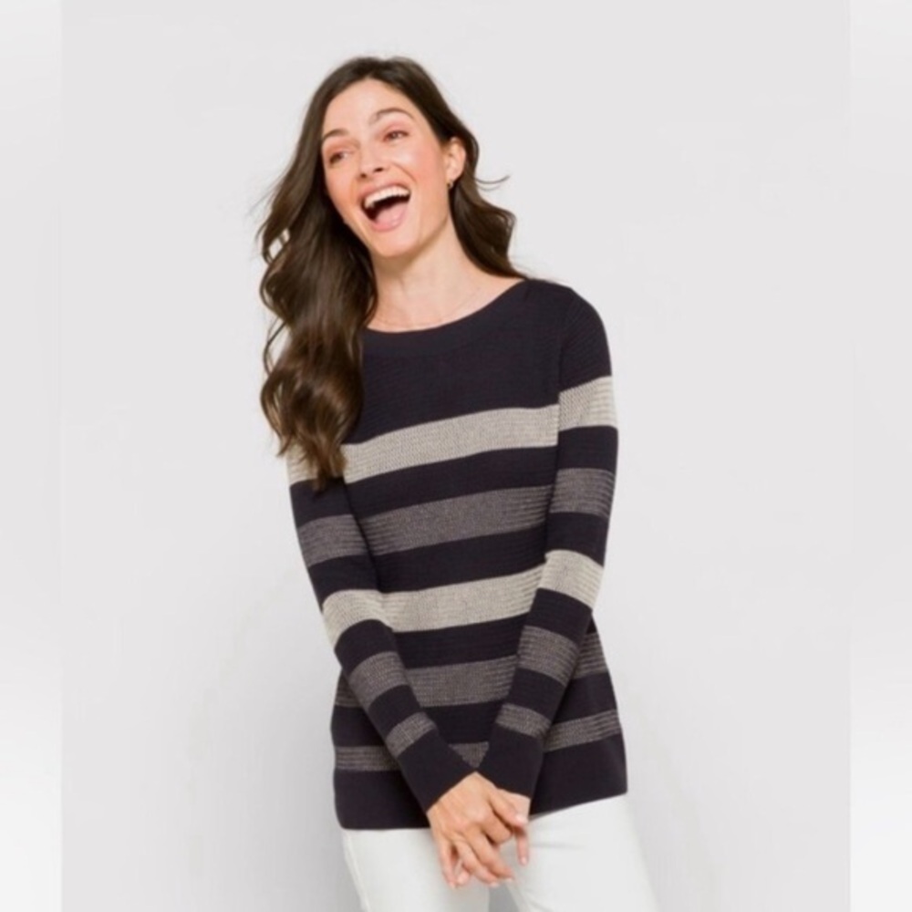 Market & Spruce Navy Blue Striped Tawnee
Cotton Waffle Knit Stitch Sweater